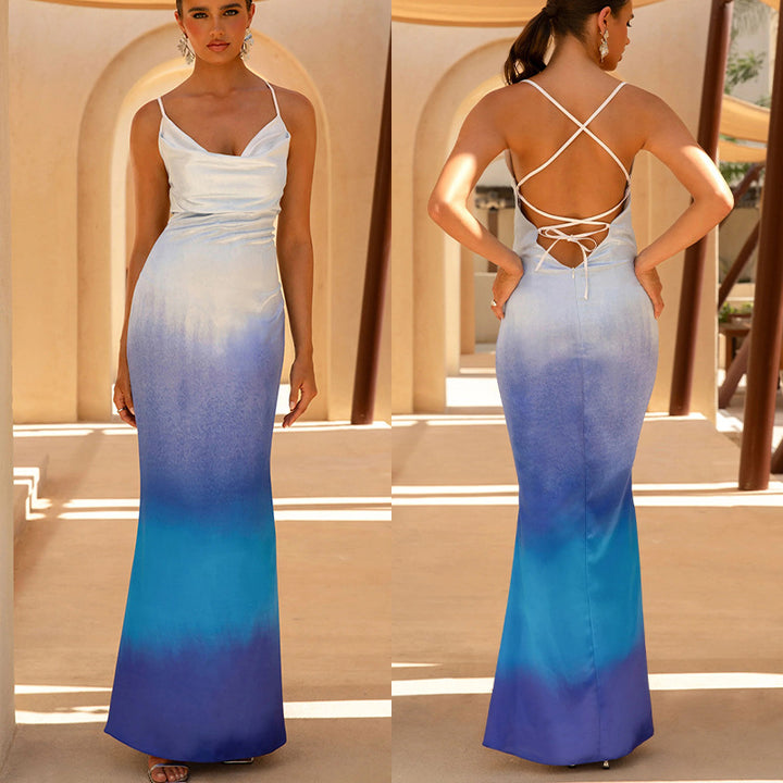 Kvinnens elegante maxi kjole med delikat ombre-effekt Skjora