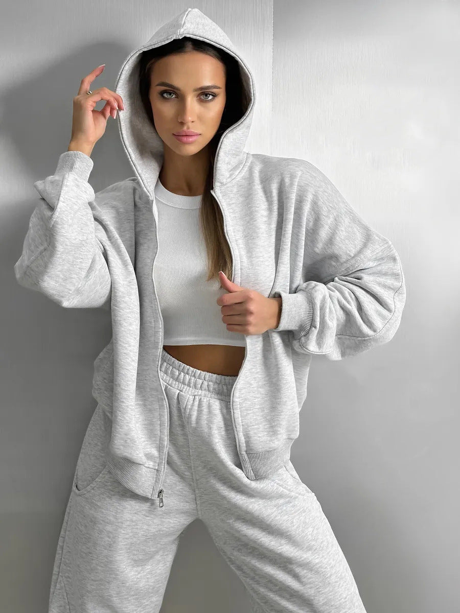 Dame Oversized Hoodie Jakke med Praktiske Lommer og Komfortable Sweatpants Skjora