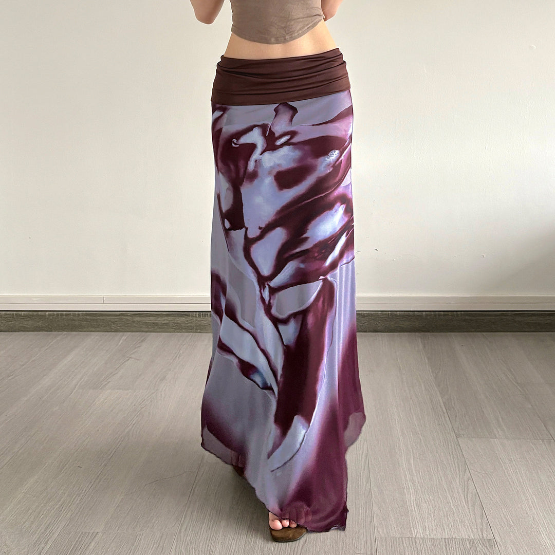 Dame Maxi-bukse med asymmetrisk snitt og floral dekor Skjora