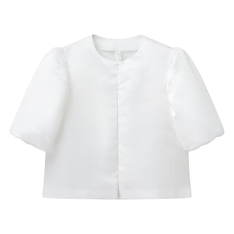 Dame stilfull bluse med puffarmer Skjora