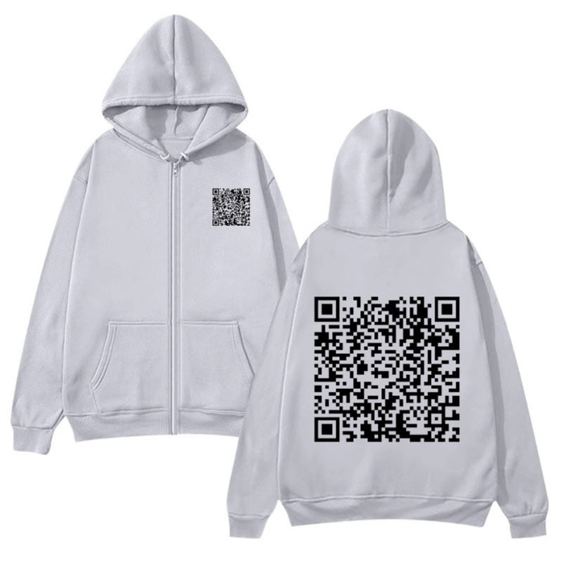Damegen hettejakke med QR-kode design og myk fleece Skjora