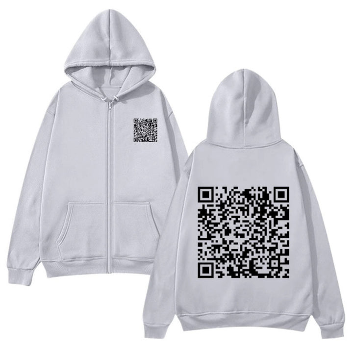 Damegen hettejakke med QR-kode design og myk fleece Skjora