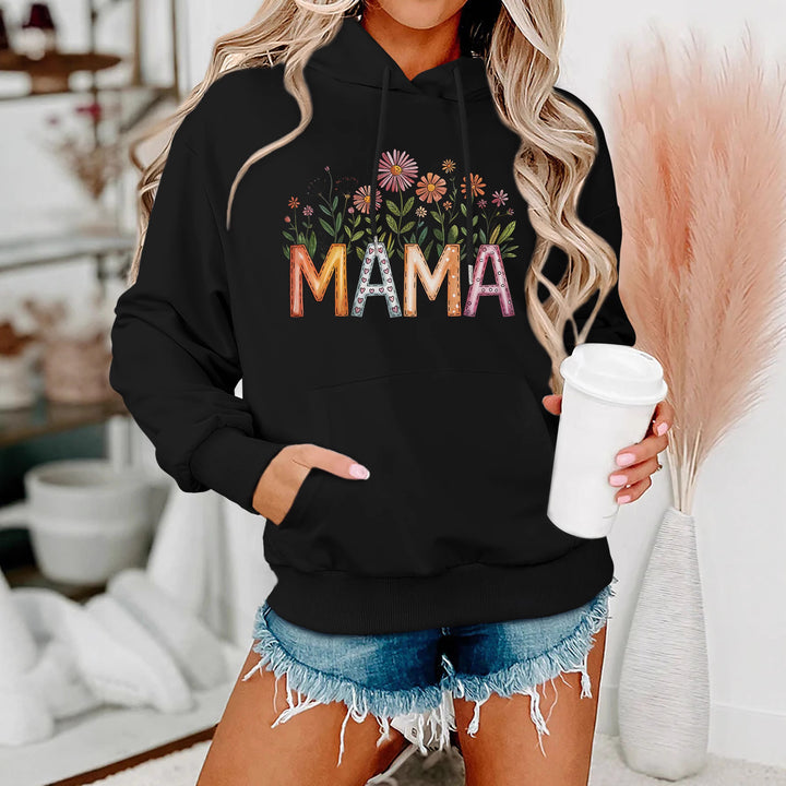 Dame hoodie med blomstertrykk og inspirerende tekst Skjora