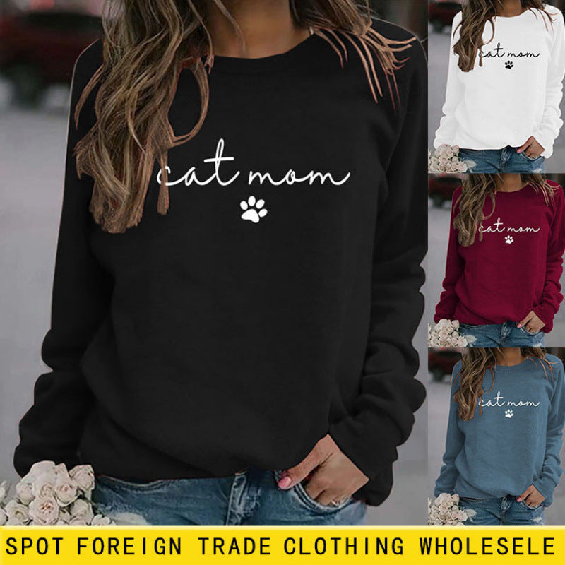 Dame sweatshirt med kreativ kattemamma-design Skjora
