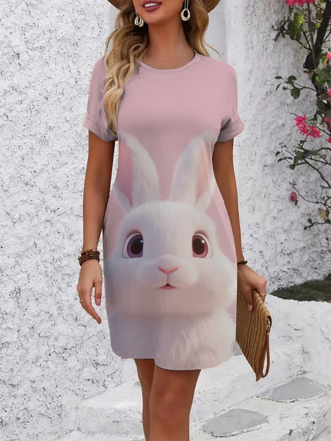 Damen T-Shirt Kleid mit kreativem Druckdesign Skjora