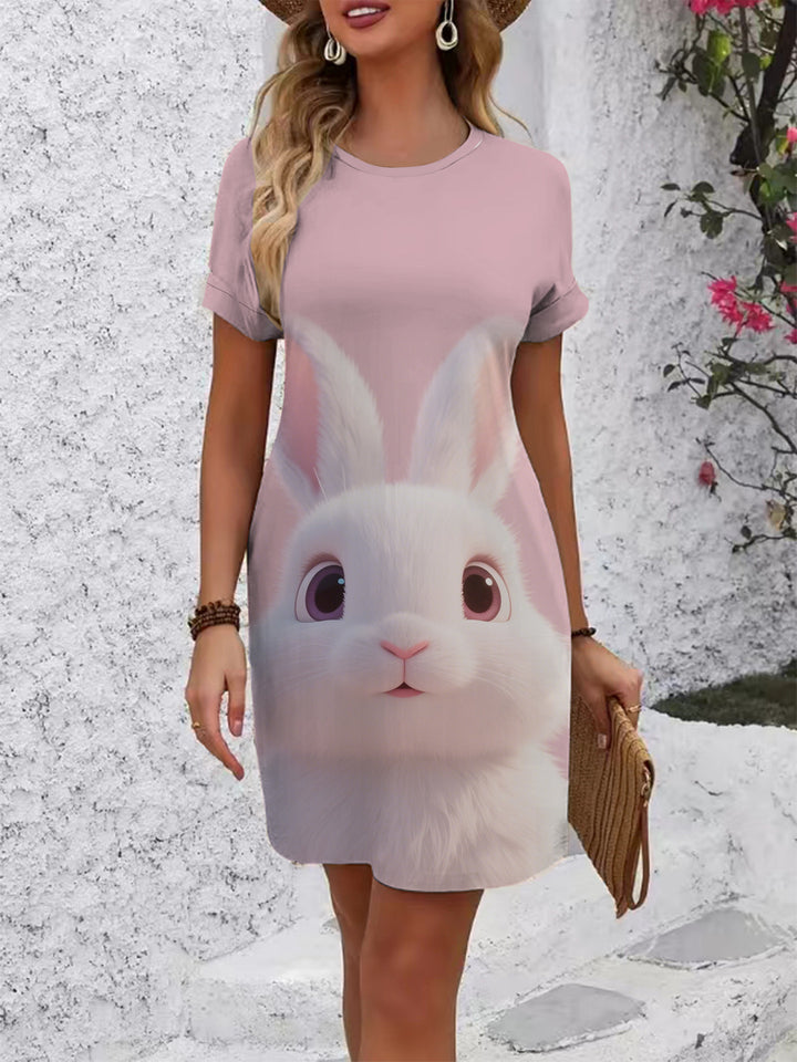 Damen T-Shirt Kleid mit kreativem Druckdesign Skjora