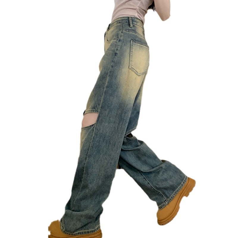 Dame Bred Denim Bukser med Asymmetriske Knapper Skjora