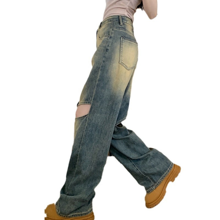 Dame Bred Denim Bukser med Asymmetriske Knapper Skjora