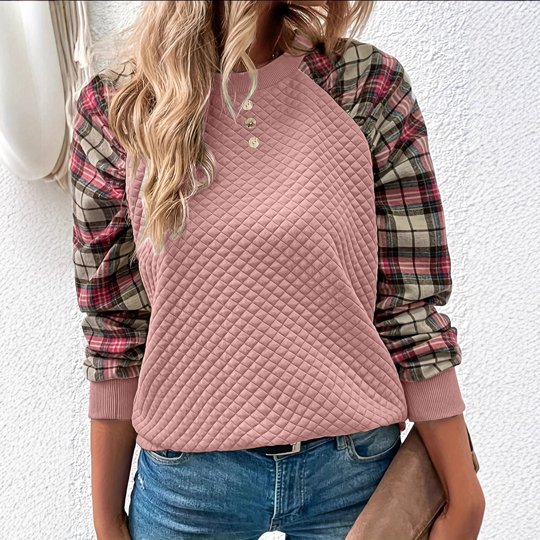 Dame sweatshirts med rutenettstruktur og rutete ermer Skjora