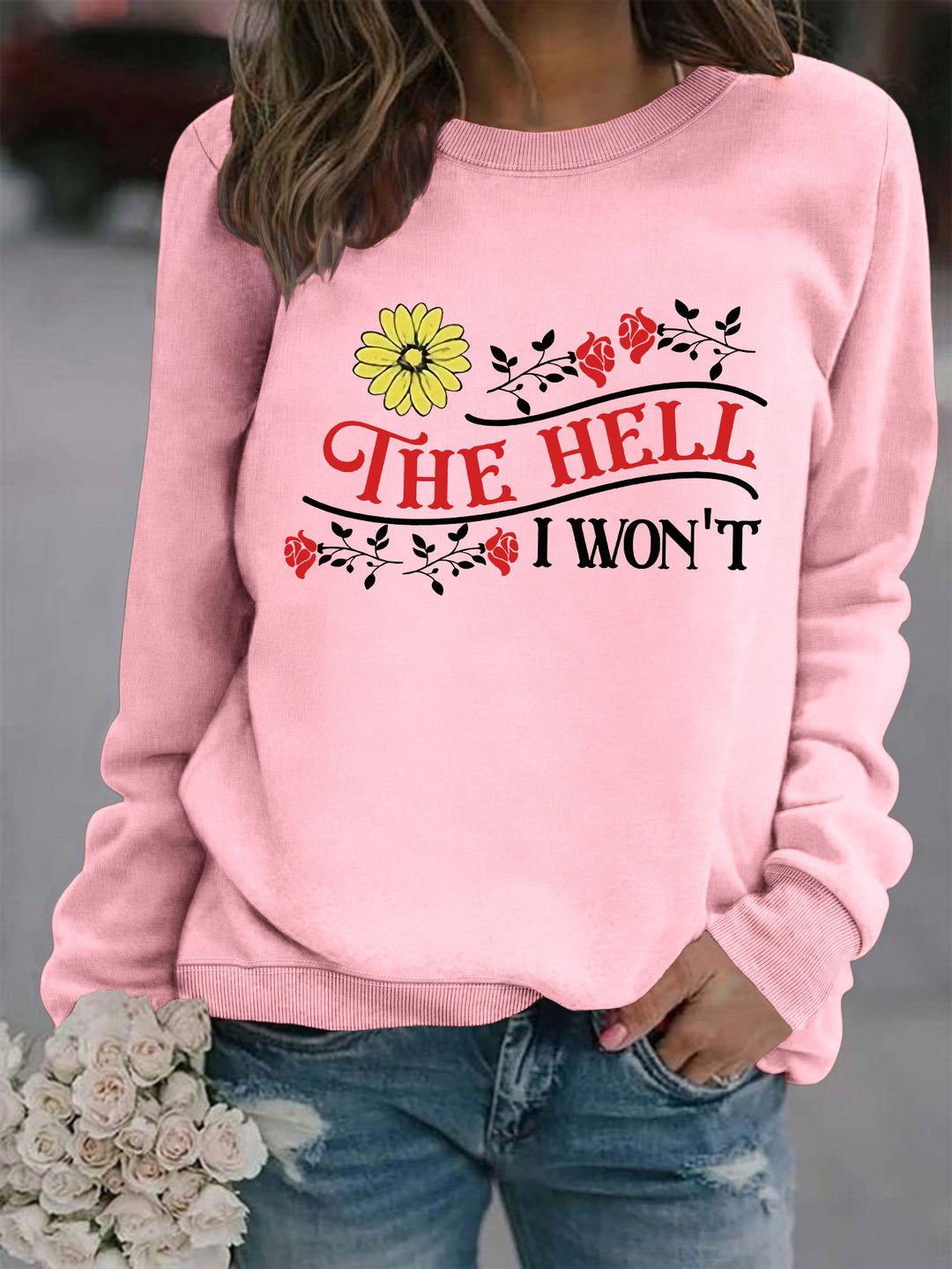 Kvinne sweatshirt med lekent motiv og komfortabel passform Skjora