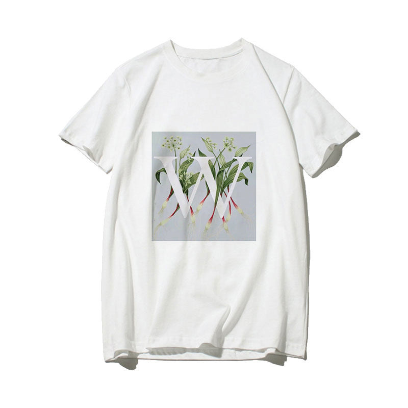 Dame T-skjorte med blomsterdesign og kreativt trykk Skjora