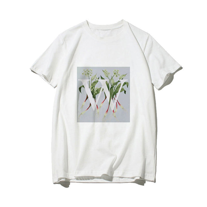 Dame T-skjorte med blomsterdesign og kreativt trykk Skjora