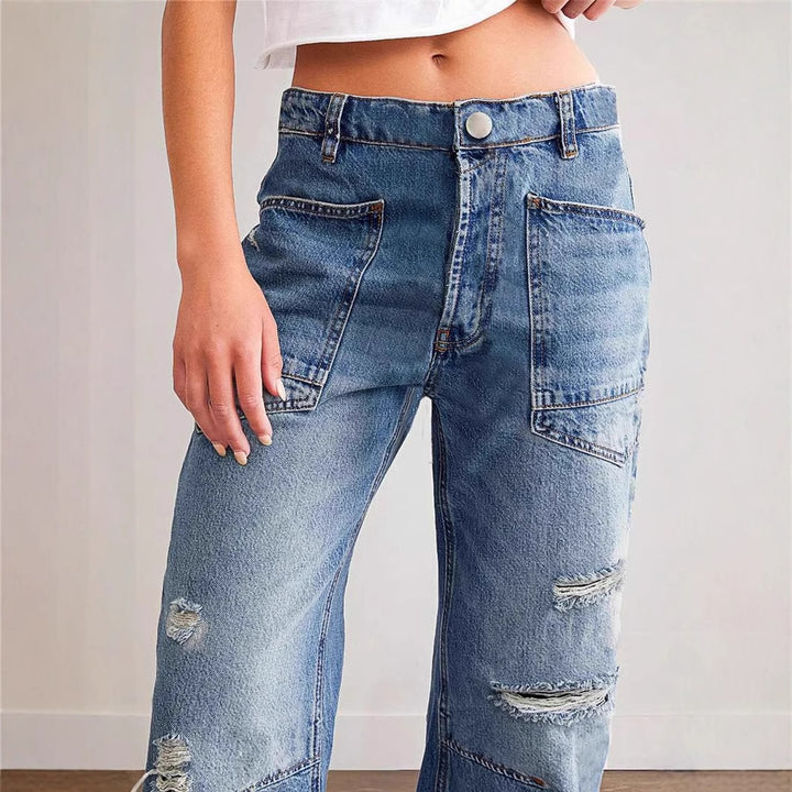 Kvinne brede jeans med kreative lommer og ødelagte detaljer Skjora