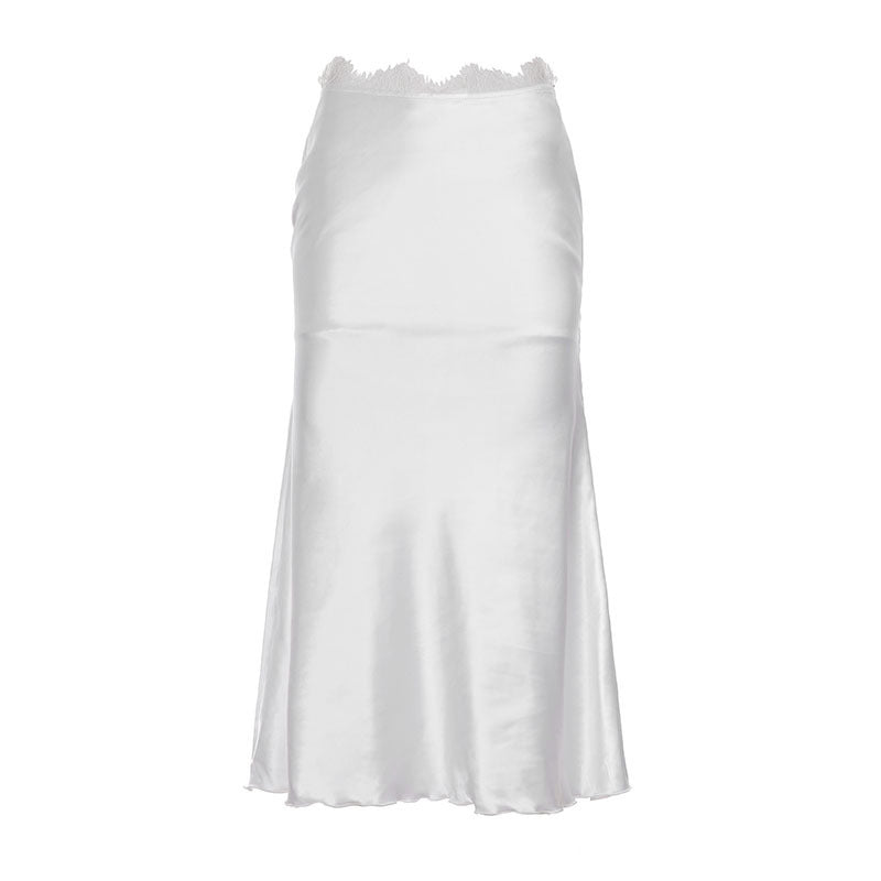 Damer elegant satinkjole med fine spissdetaljer Skjora