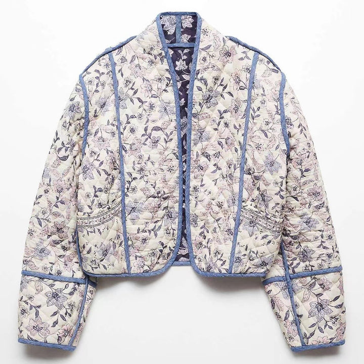 Dame quilted kort jakke med blomsterdesign og kontrastsøm Skjora
