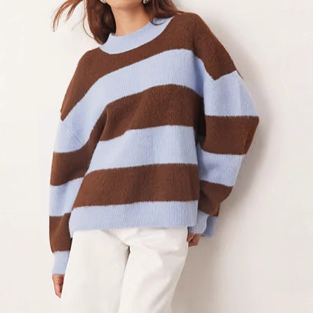 Dames oversized strikkegenser med stripet mønster og bred passform Skjora
