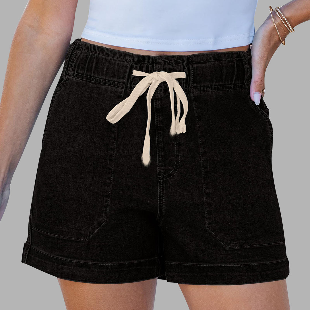 Dame komfortable denimshorts med strikk og praktiske lommer Skjora
