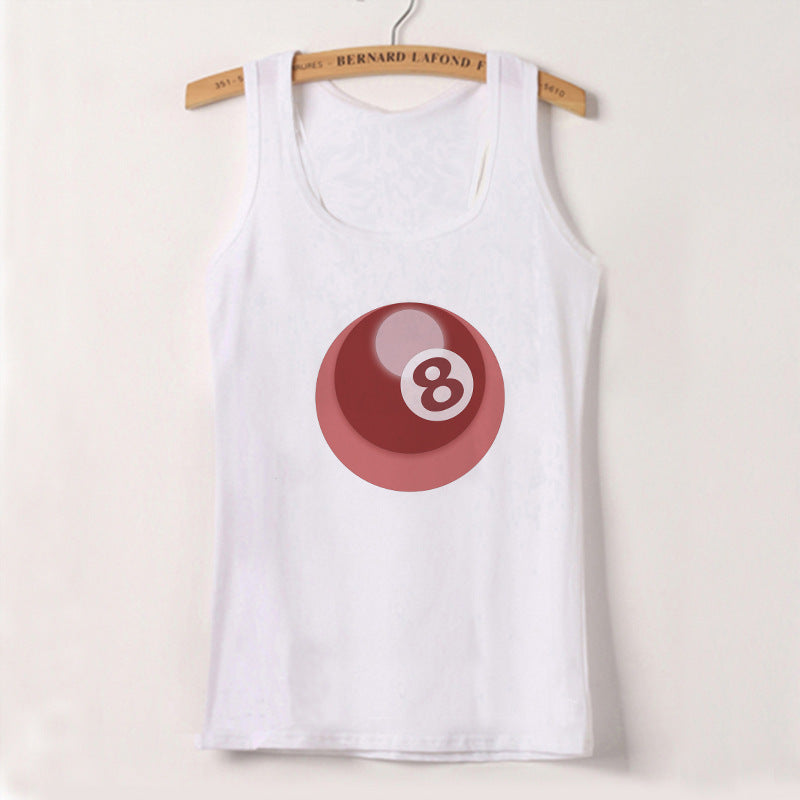 Dame ermeløs tanktop med kreativt biljardmotiv Skjora