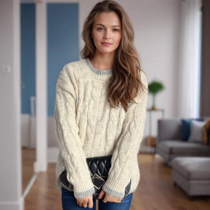 Dame chunky strikkegenser med tekstur og avslappet design Skjora