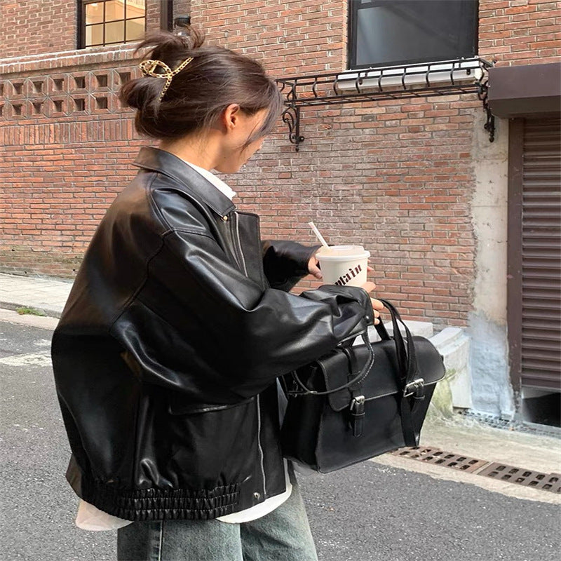 Damejens Fashion Skinnjakke med Store Ermer og Elastisk Kant Skjora
