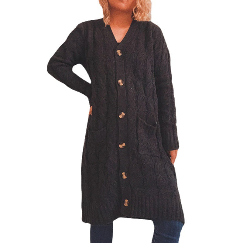 Dames chunky strikket cardigan med lommer og knappdetaljer Skjora