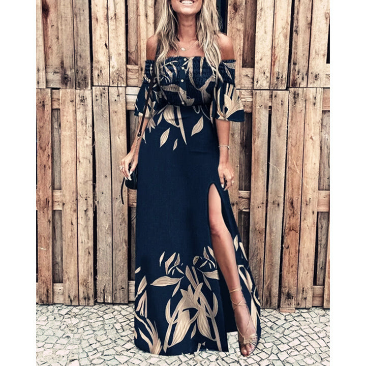 Dame Maxikjole med skulderfri design og elegante blomstertrykkdetaljer Skjora