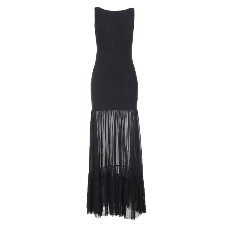 Damer Elegant Maxikjole med transparente innsatser og volangdetaljer Skjora