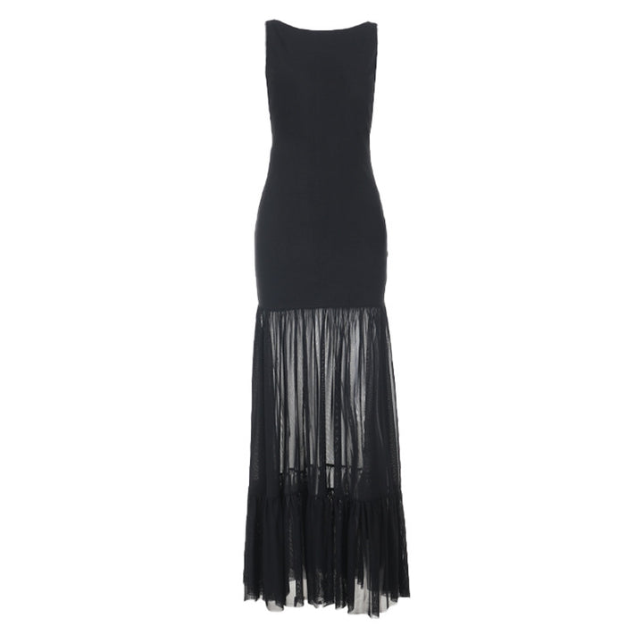 Damer Elegant Maxikjole med transparente innsatser og volangdetaljer Skjora
