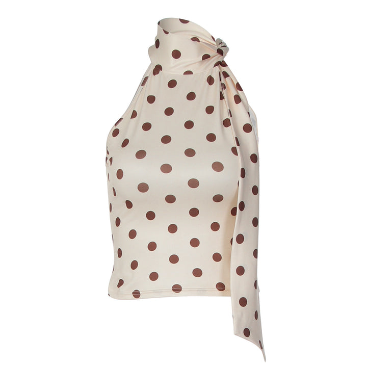 Dame asymmetrisk polka-prikket topp med høye skjæringslinjer og elegant halterdesign Skjora