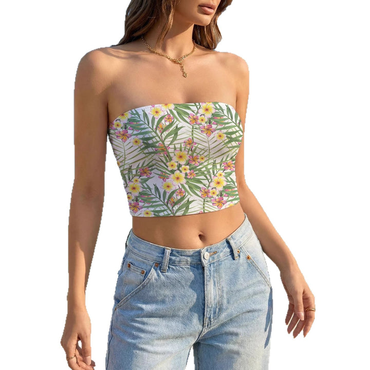 Dame Bandeau-top med kreative blomster- og bladmotiver Skjora