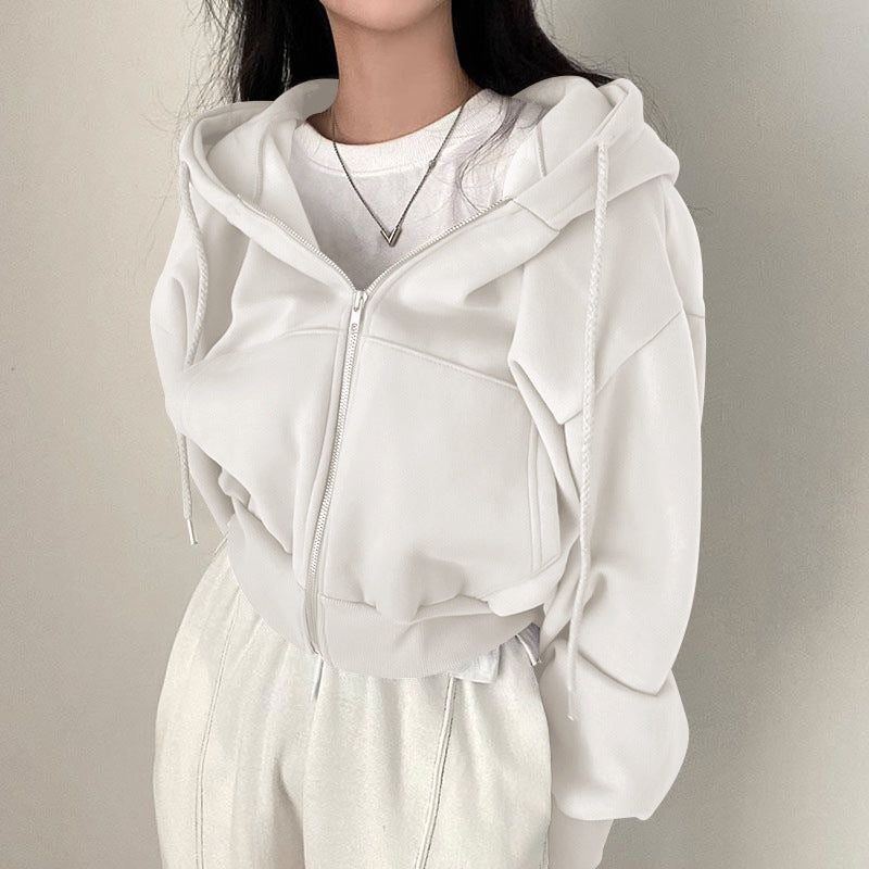 Kvinnelig Kuttet Hettegenser med Glidelås og Casual Stil