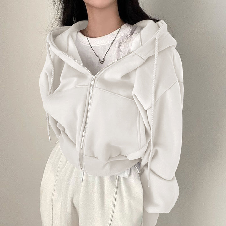 Kvinnelig Kuttet Hettegenser med Glidelås og Casual Stil