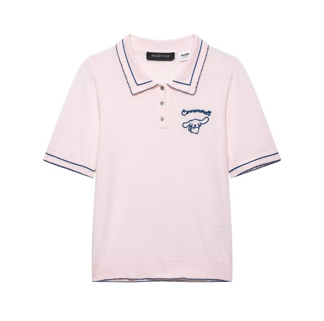 Dame Polo-Skjorte med fin struktur og brodert motiv Skjora