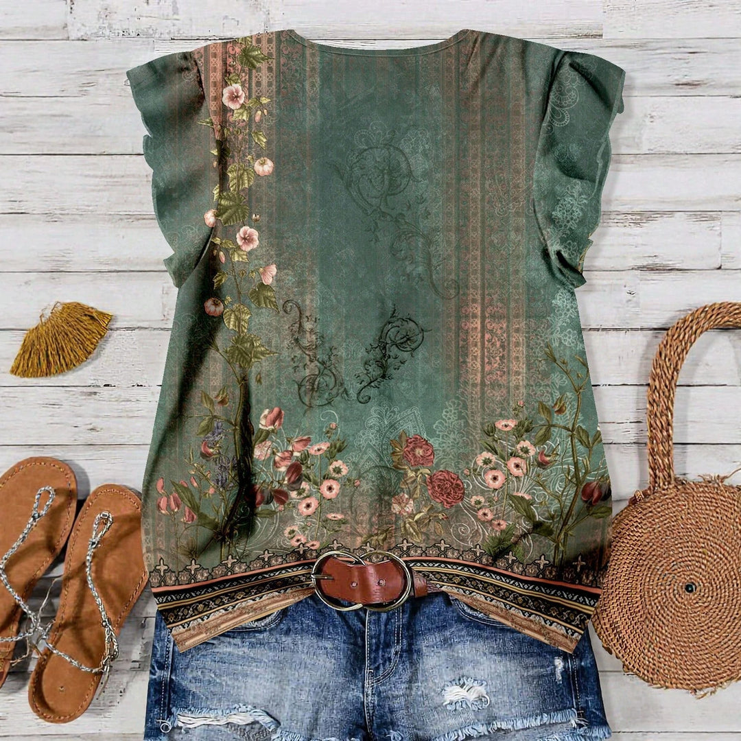 Damebluse med blomsterdesign Skjora