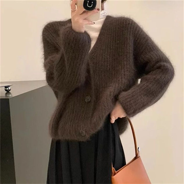 Dame Fleece Cardigan med Knapp og Casual Cut Skjora