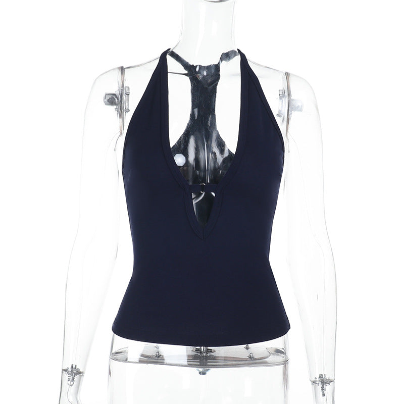 Damer sporty Crop-Top med dyp V-hals og elastisk kant Skjora