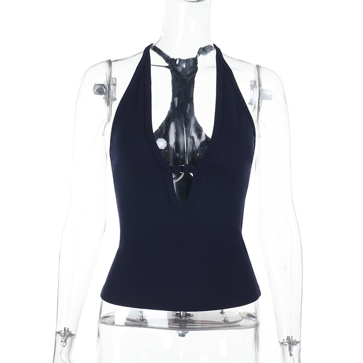 Damer sporty Crop-Top med dyp V-hals og elastisk kant Skjora