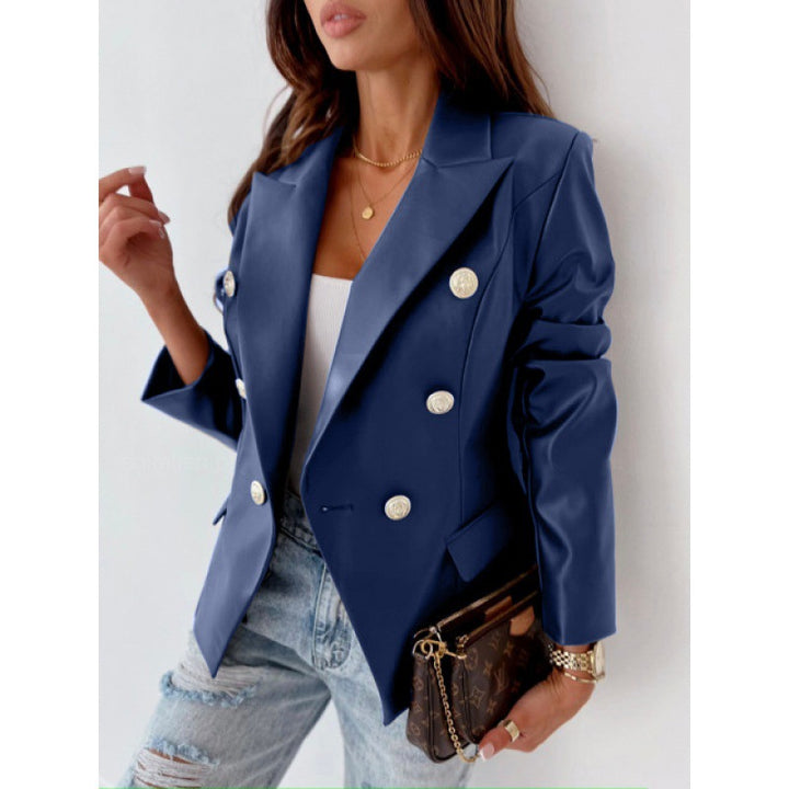 Damer Faux Lær Blazer Skjora