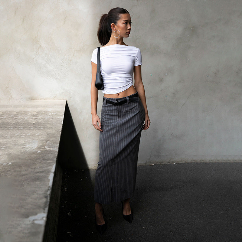 Damer figurnær overdel med off-shoulder design og rynking Skjora
