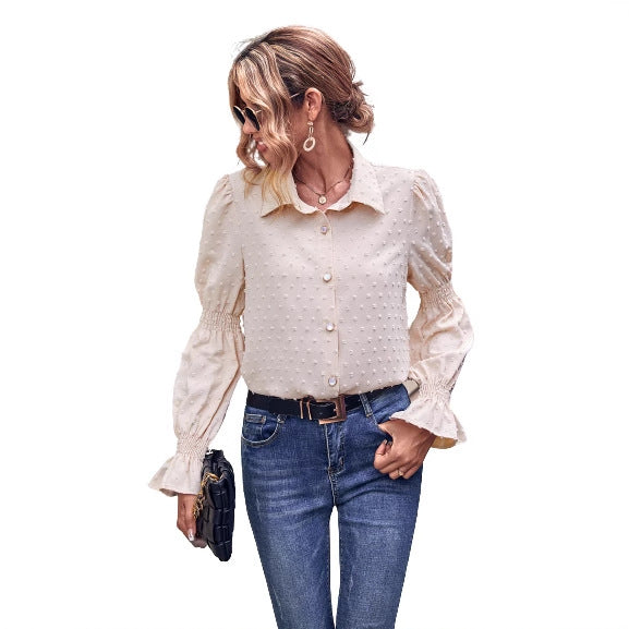 Dame elegant bluse med pufferm og struktur Skjora