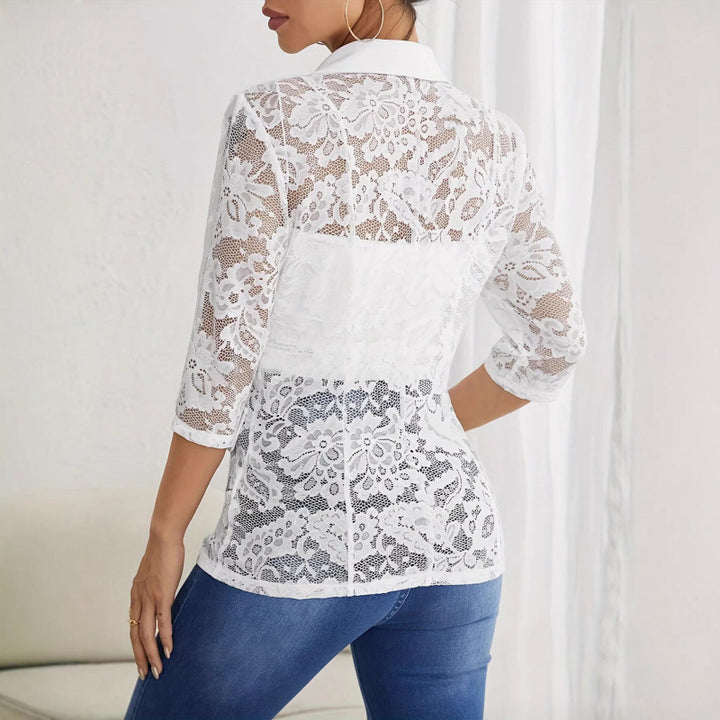 Dame Elegant Blazer med transparente spissinnsatser Skjora