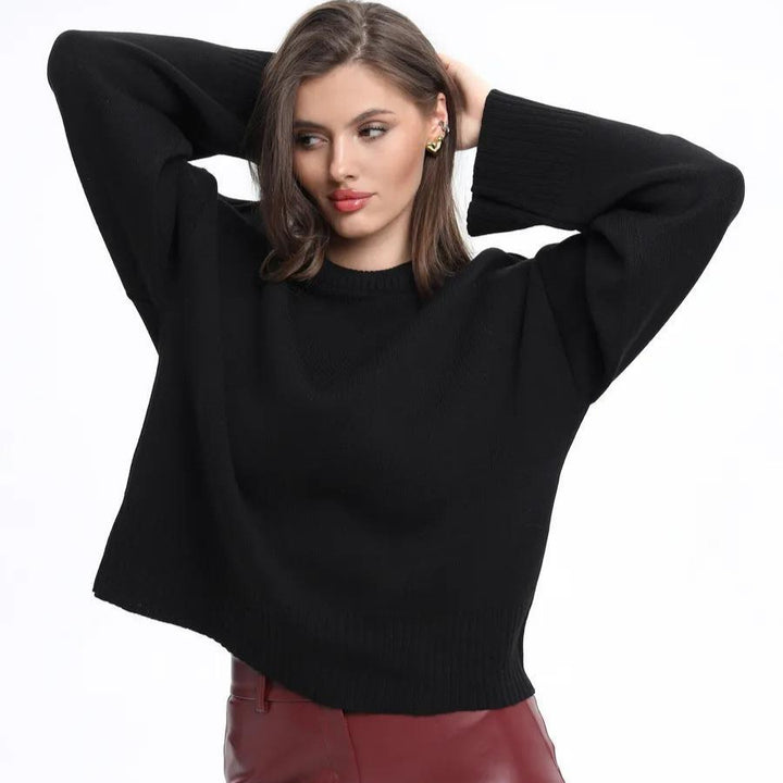 Kvinnes casual oversized genser med forkortede ermer og teksturert strikkemønster Skjora