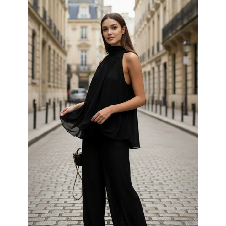 Damer Elegant chiffon topp med dyp vannfallutskjæring og flytende stoff Skjora