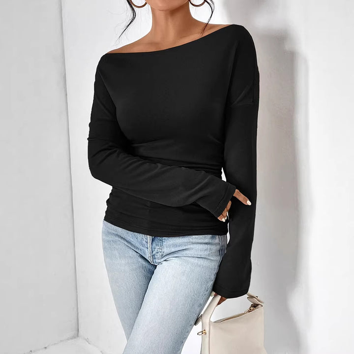 Dame Off-Shoulder Topp med figurnær passform og fin rynketing Skjora