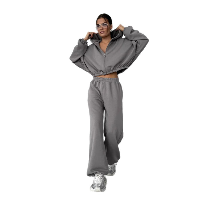 Dame Sporty Loungewear-set med vide bukser og hettegenser Skjora