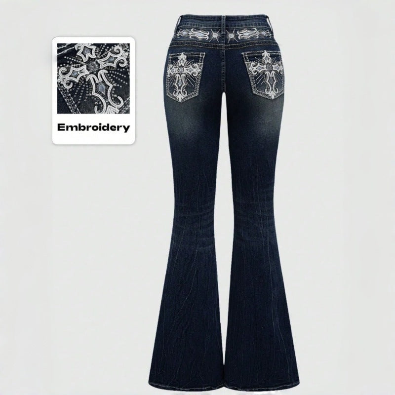 Dame Bootcut Jeans med detaljerte broderier og høy midje Skjora