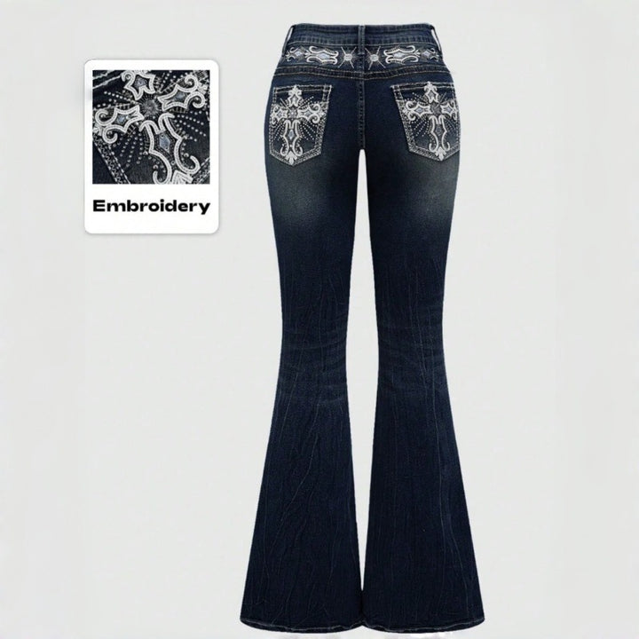 Dame Bootcut Jeans med detaljerte broderier og høy midje Skjora
