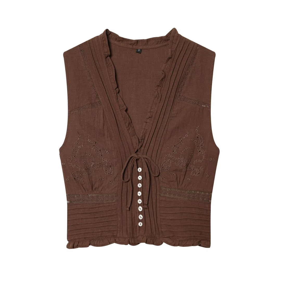Dame bluse skjorte med fin drapering og dekorative knappedetaljer Skjora