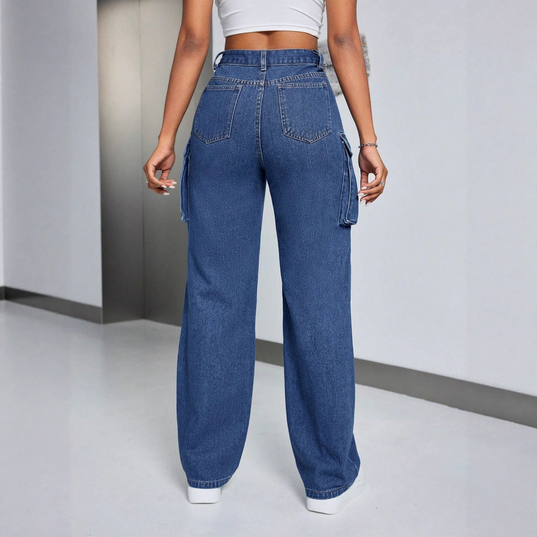 Kvinne cargo jeans med høy midje og sidelommer Skjora
