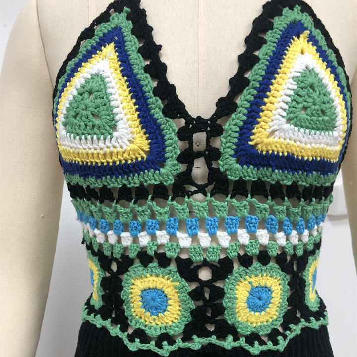 Dame Heklet Bikini topp med leken geometrisk design Skjora